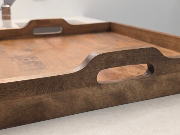 Serving tray side Birch wood serving tray with dark walnut stain side handles
