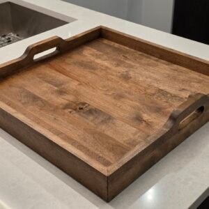 Birch wood serving tray with dark walnut stain